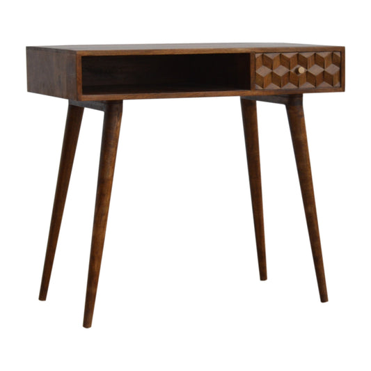 Chestnut Cube Carved Writing Desk | Hand-Carved
