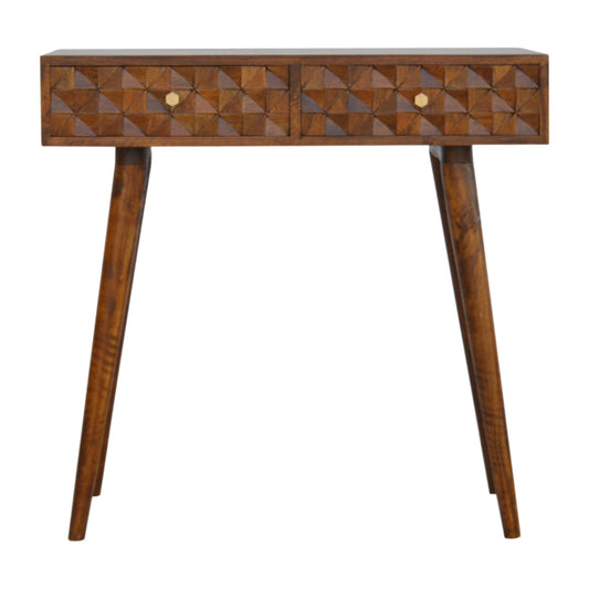 Chestnut Diamond Carve Console Chest of Drawers | Hand-Carved