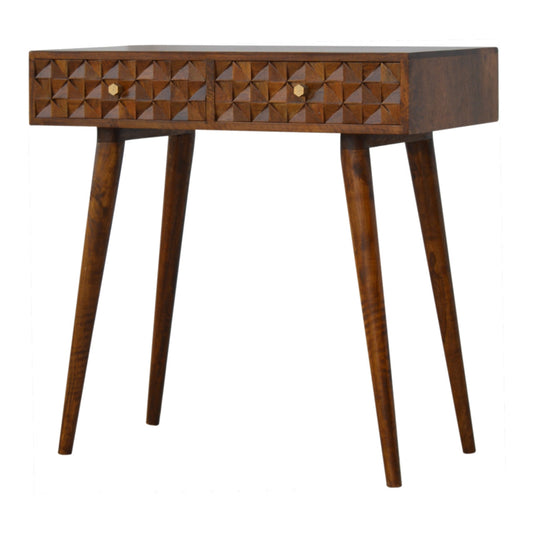 Chestnut Diamond Carve Console Chest of Drawers | Hand-Carved