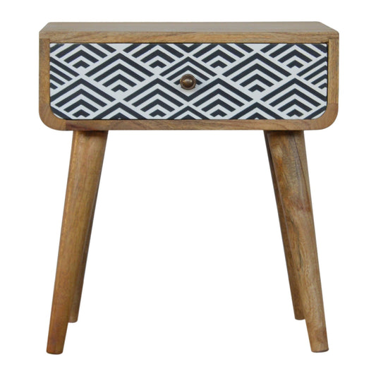Monochrome Print Bedside Table | Oak-Ish Solid Mango Wood