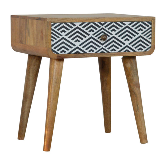 Monochrome Print Bedside Table | Oak-Ish Solid Mango Wood
