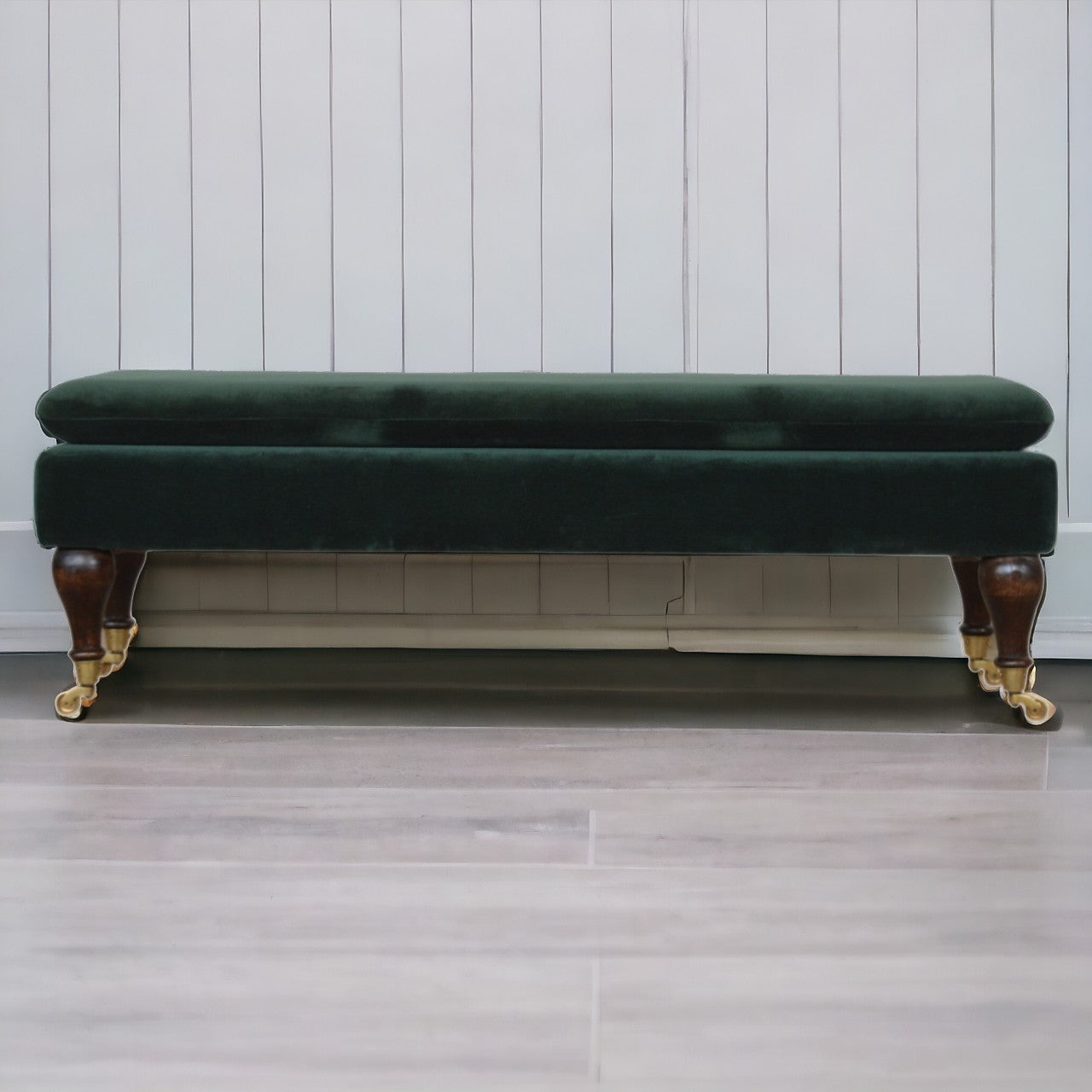 Emerald Velvet Castor Bench