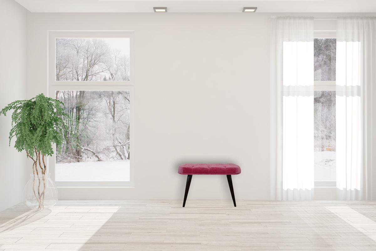 Pink Cotton Velvet Button Bench