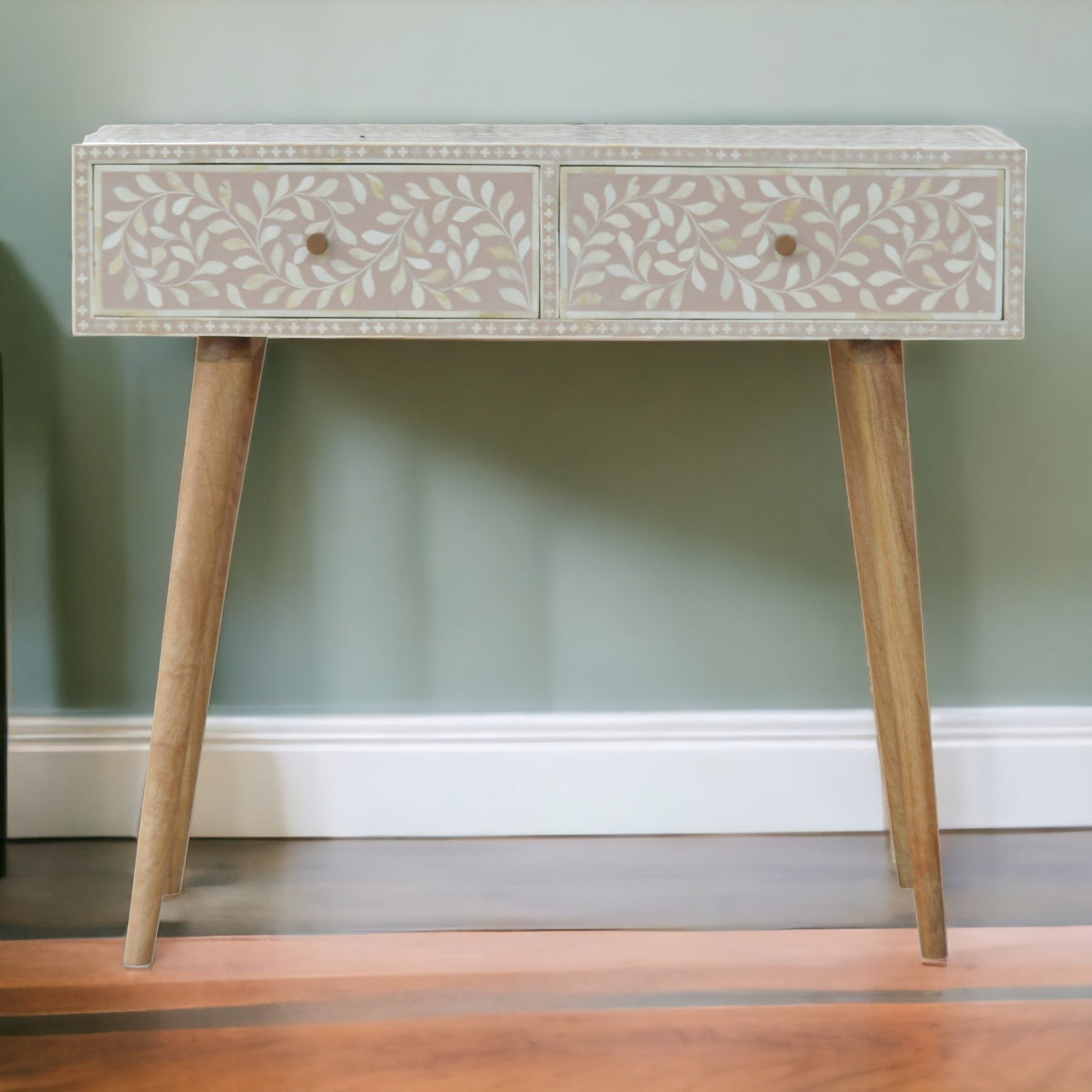 Taupe Floral Bone Console