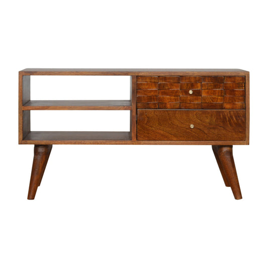 Tile Carved Chestnut TV Unit Chest of Drawers | Hand-Carved