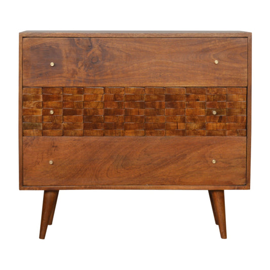 Tile Carved Chestnut Chest of Drawers | Hand-Carved