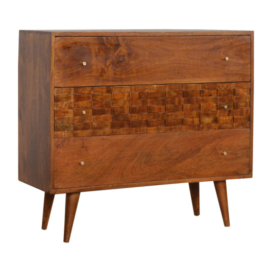 Tile Carved Chestnut Chest of Drawers | Hand-Carved