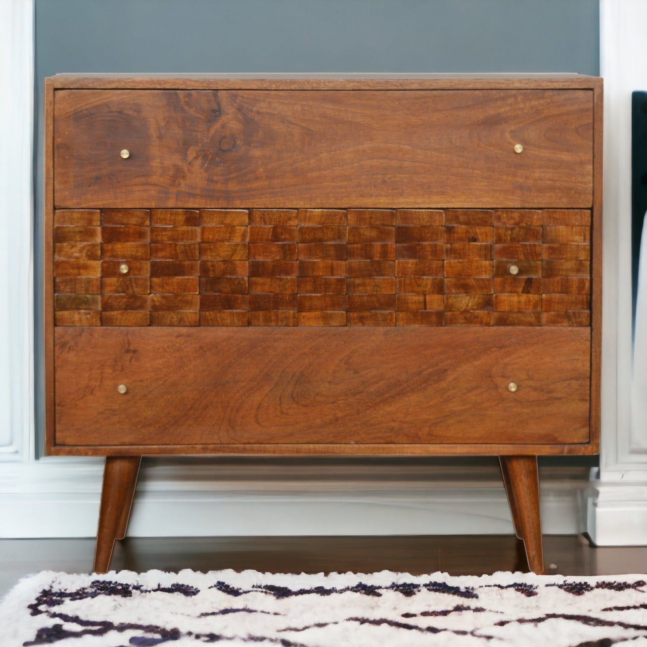 Tile Carved Chestnut Chest