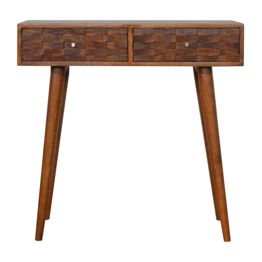 Tile Carve Chestnut Console Chest of Drawers