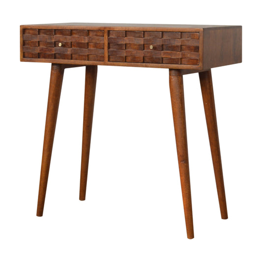 Tile Carve Chestnut Console Chest of Drawers