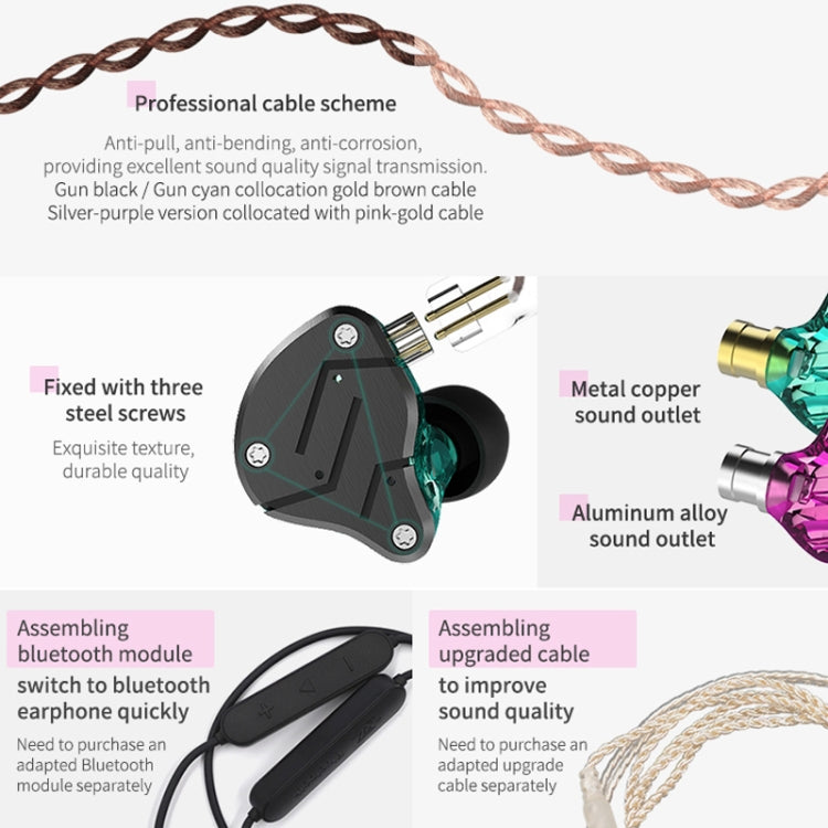 KZ ZSN Circle Iron Moving Iron Quad-core Wired Control In-ear Mega Bass HiFi Earphone with Microphone (Purple)