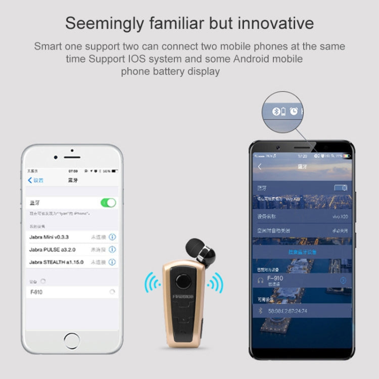 Fineblue F910 CSR4.1 Retractable Cable Caller Vibration Reminder Anti-theft Bluetooth Headset(White)