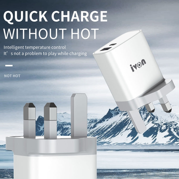 IVON AD52 18W USB-C / Type-C + USB Dual Port PD Fast Charge(EU Plug)