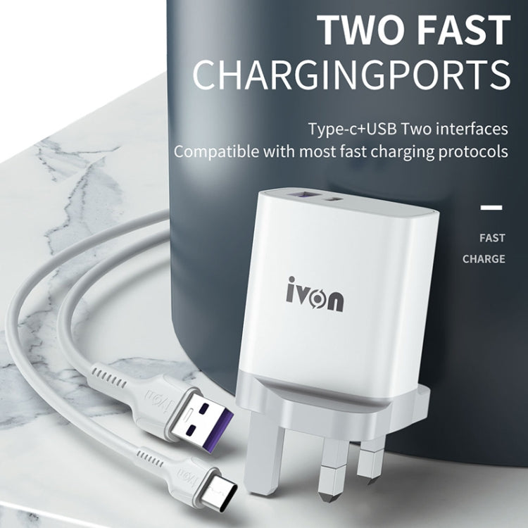 IVON AD52 18W USB-C / Type-C + USB Dual Port PD Fast Charge(EU Plug)