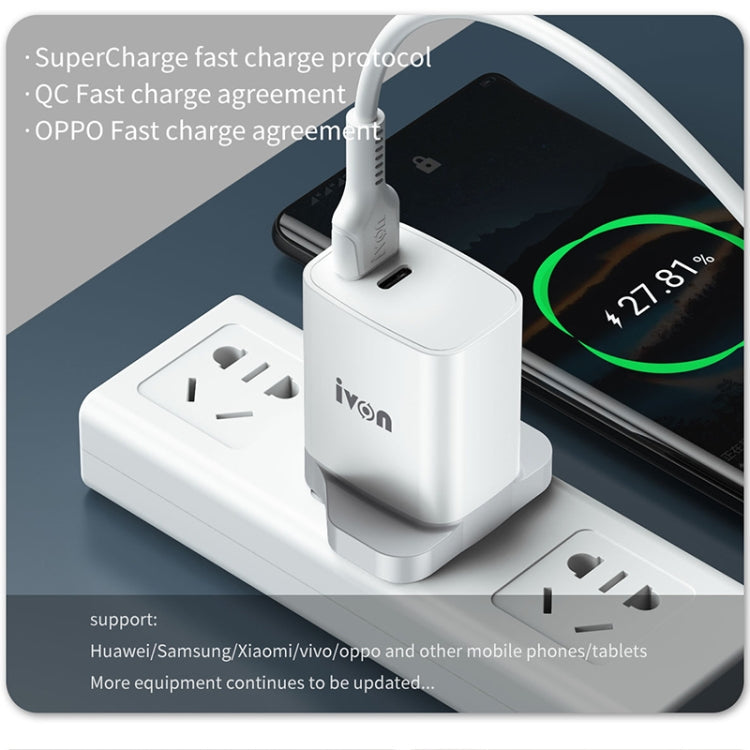 IVON AD52 18W USB-C / Type-C + USB Dual Port PD Fast Charge(EU Plug)