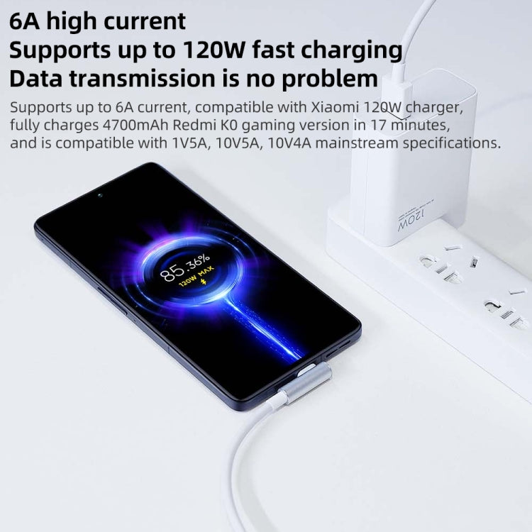 Original Xiaomi 6A USB to USB-C / Type-C 90 Degree Elbow Fast Charging Data Cable, Length: 1.5m, 6A, Length: 1.5m