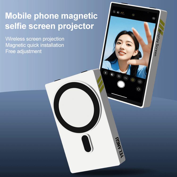 YELANGU TP01 Mobile Phone Selfie Wireless Same Screen Player Smartphone Magnetic Rear Selfie Monitor Screen (White)