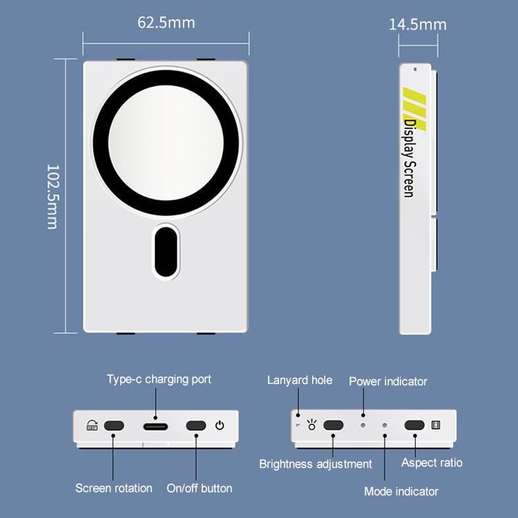 YELANGU TP01 Mobile Phone Selfie Wireless Same Screen Player Smartphone Magnetic Rear Selfie Monitor Screen (White)