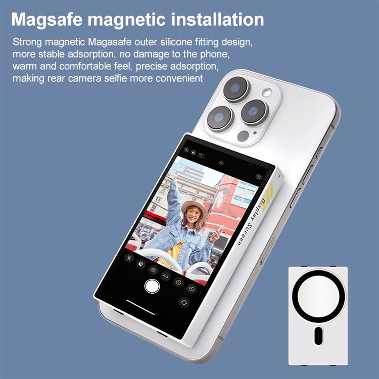 YELANGU TP01 Mobile Phone Selfie Wireless Same Screen Player Smartphone Magnetic Rear Selfie Monitor Screen (White)