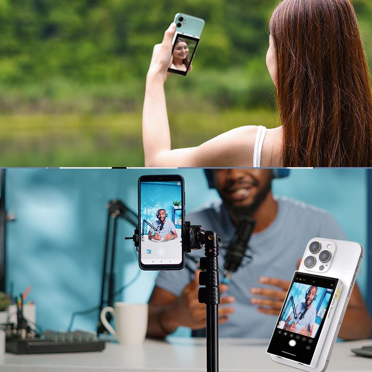 YELANGU TP01 Mobile Phone Selfie Wireless Same Screen Player Smartphone Magnetic Rear Selfie Monitor Screen (White)