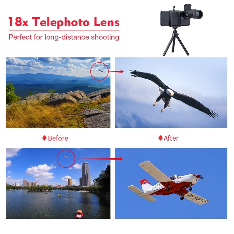 3 in 1 Universal 18X Telephoto Lens + Tripod Mount + Mobile Phone Clip