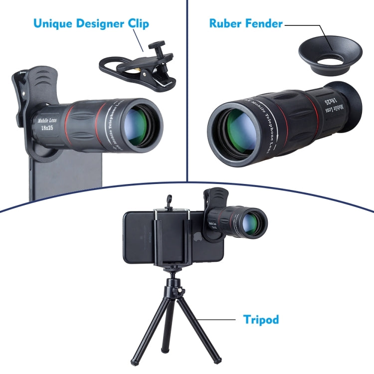 3 in 1 Universal 18X Telephoto Lens + Tripod Mount + Mobile Phone Clip