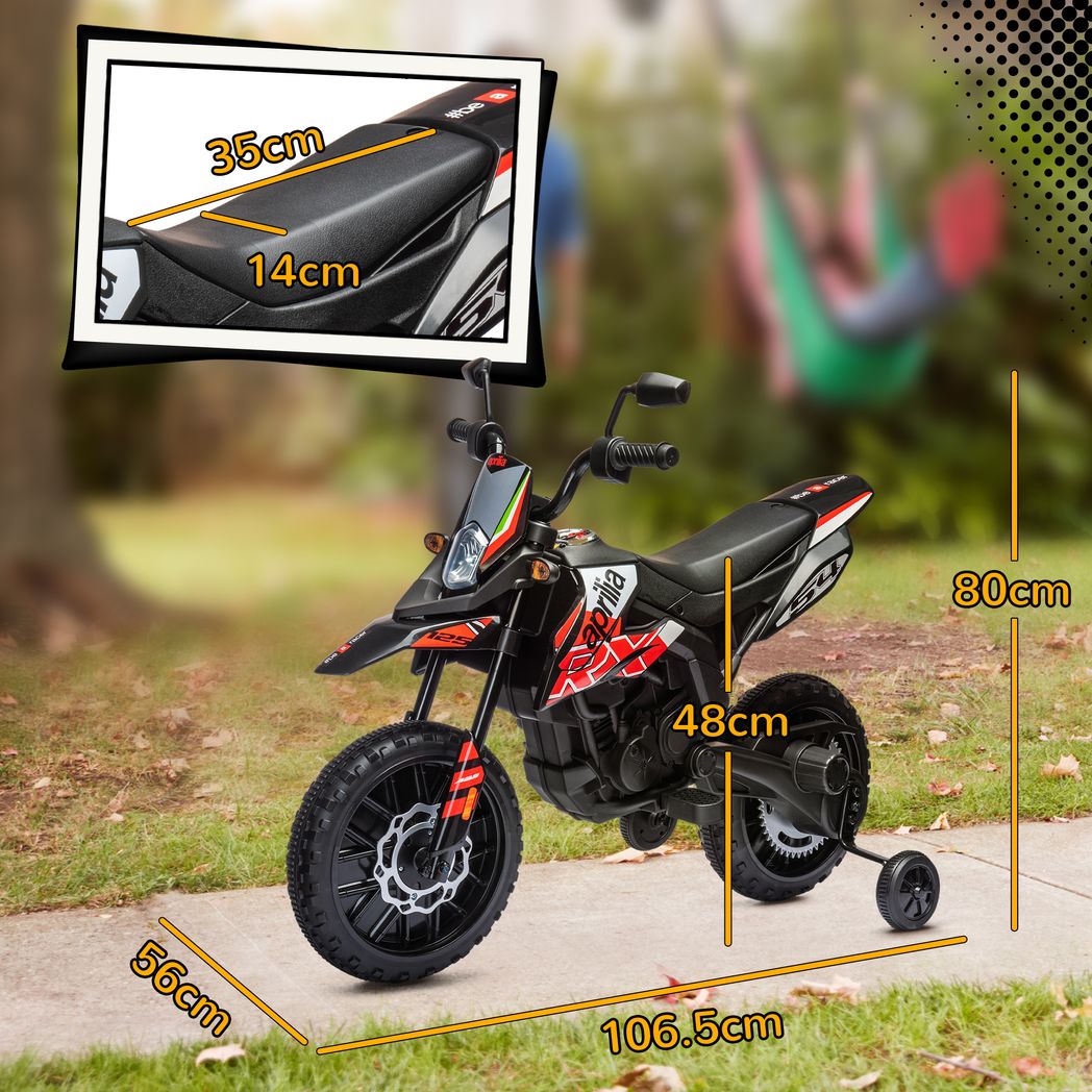 AIYAPLAY 12V Kids Motorbike Aprilia Licenced with Training Wheels