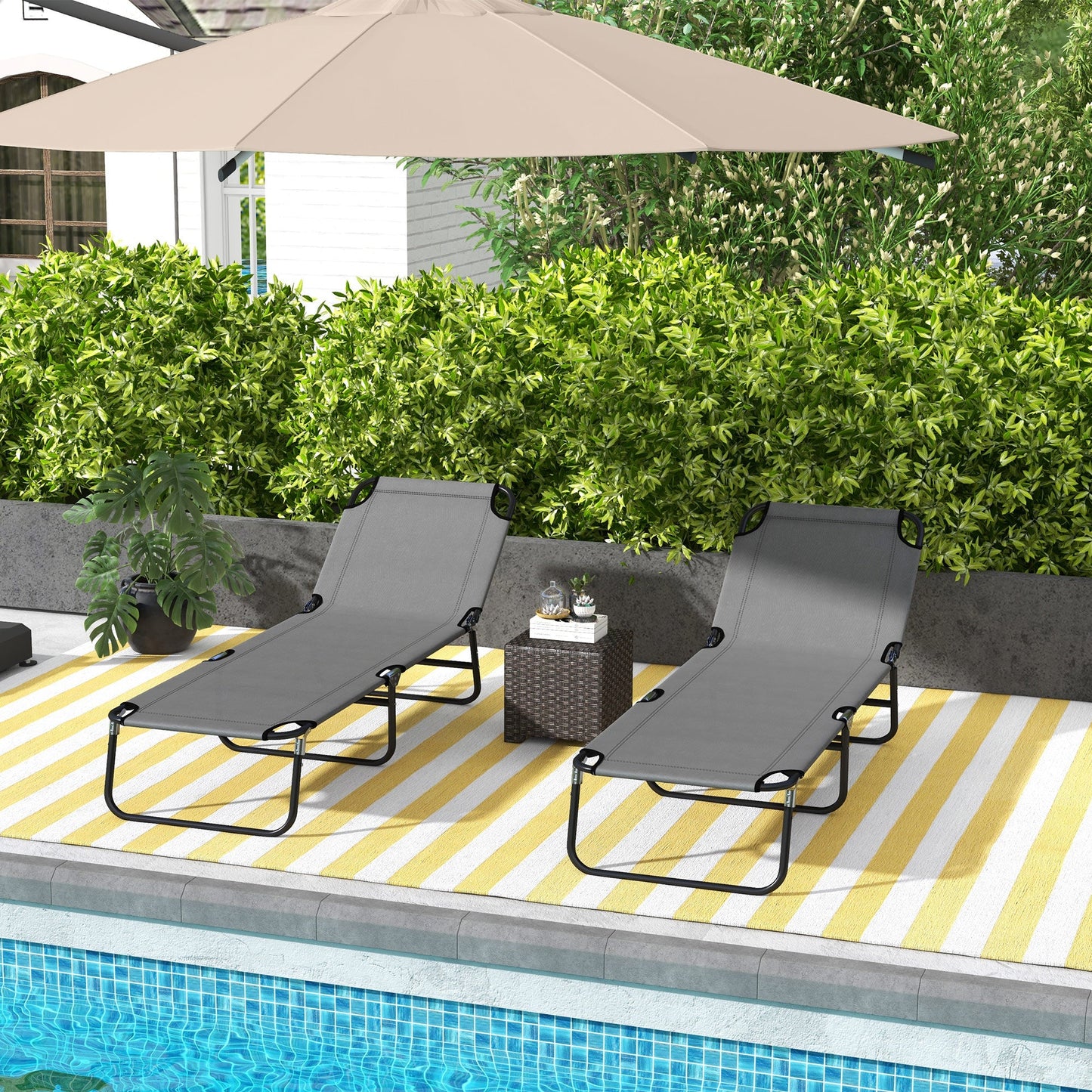 Outsunny 2 Piece Reclining Chaise Lounge with 5-Level Adjustable Backrest