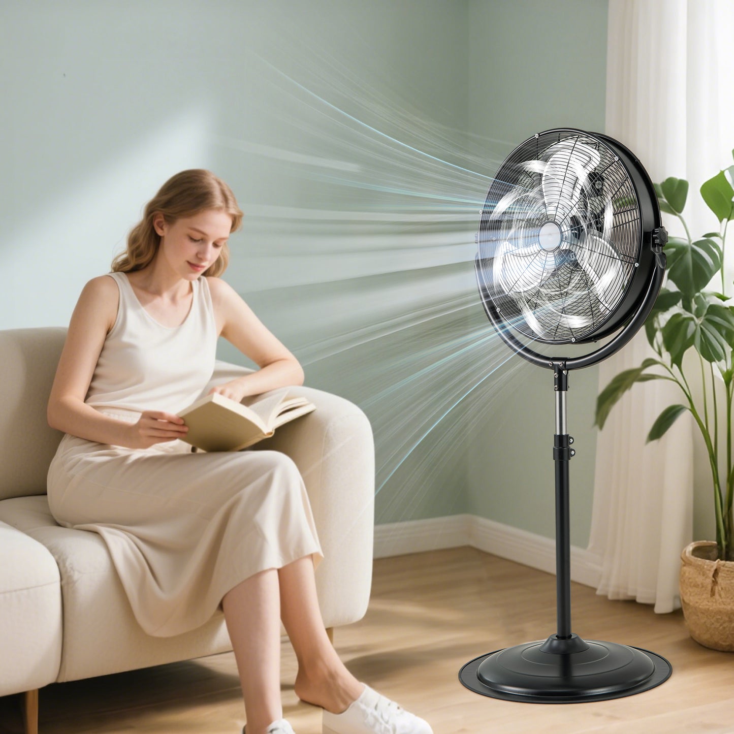 Industrial Oscillating Standing Fan with 3 Speeds 360° Tilt and Adjustable Height-Black
