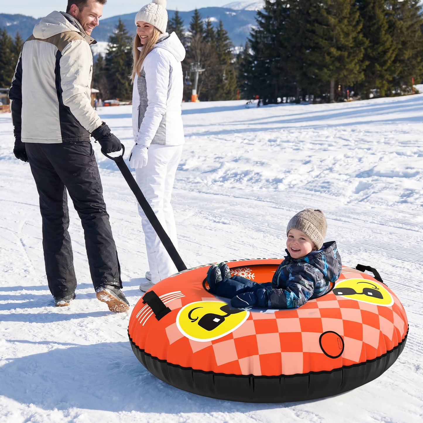 Inflatable Snow Tube Heavy-duty Snow Sledding Tube with Detachable Tow Strap-Blue