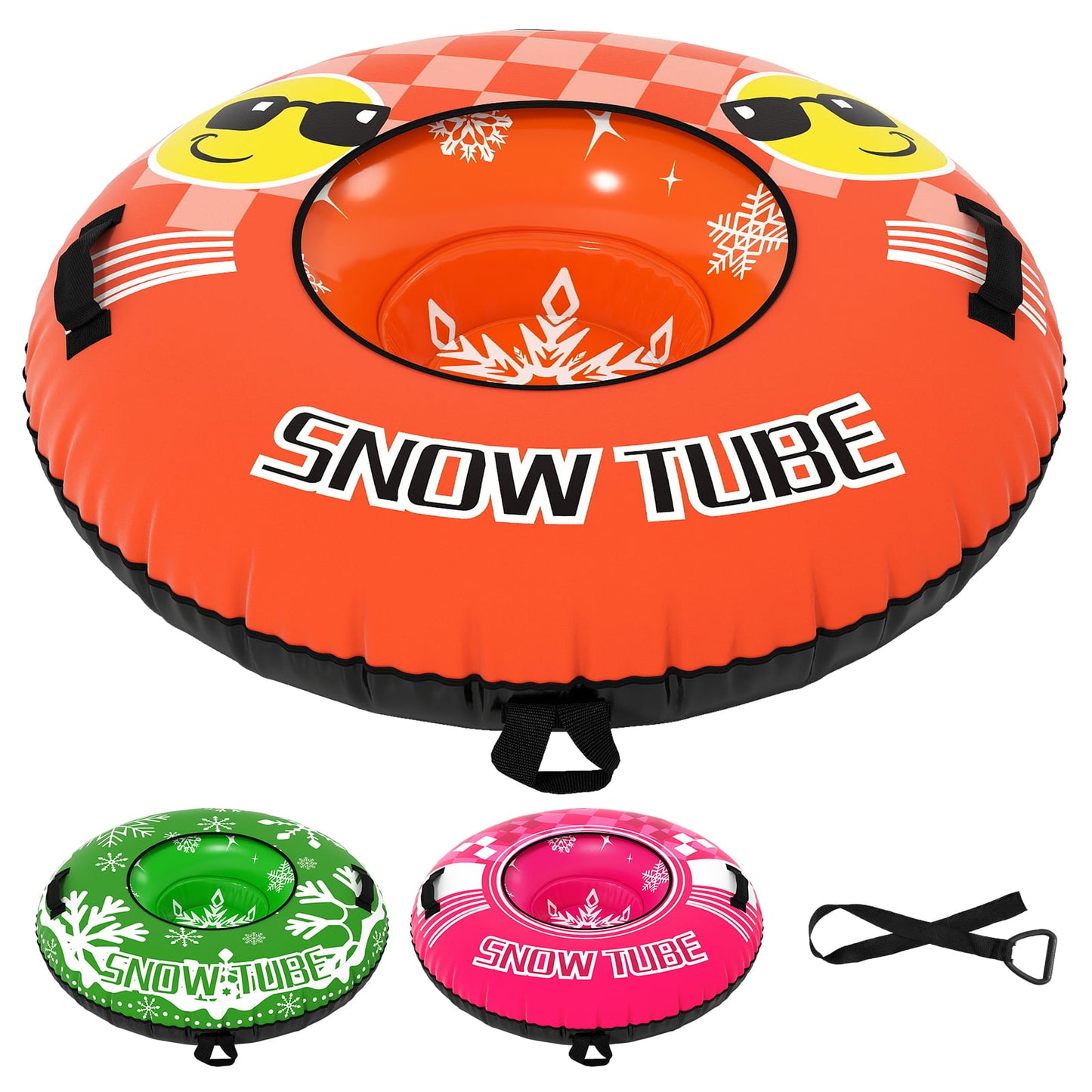 Inflatable Snow Tube Heavy-duty Snow Sledding Tube with Detachable Tow Strap-Blue