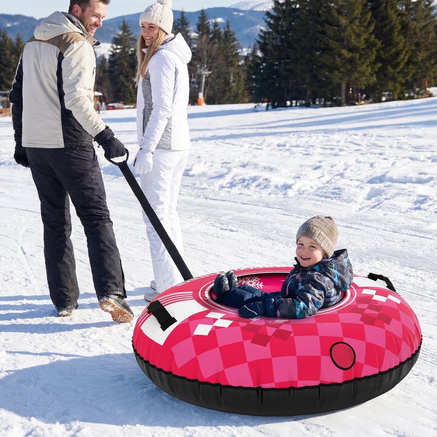 Inflatable Snow Tube Heavy-duty Snow Sledding Tube with Detachable Tow Strap-Blue