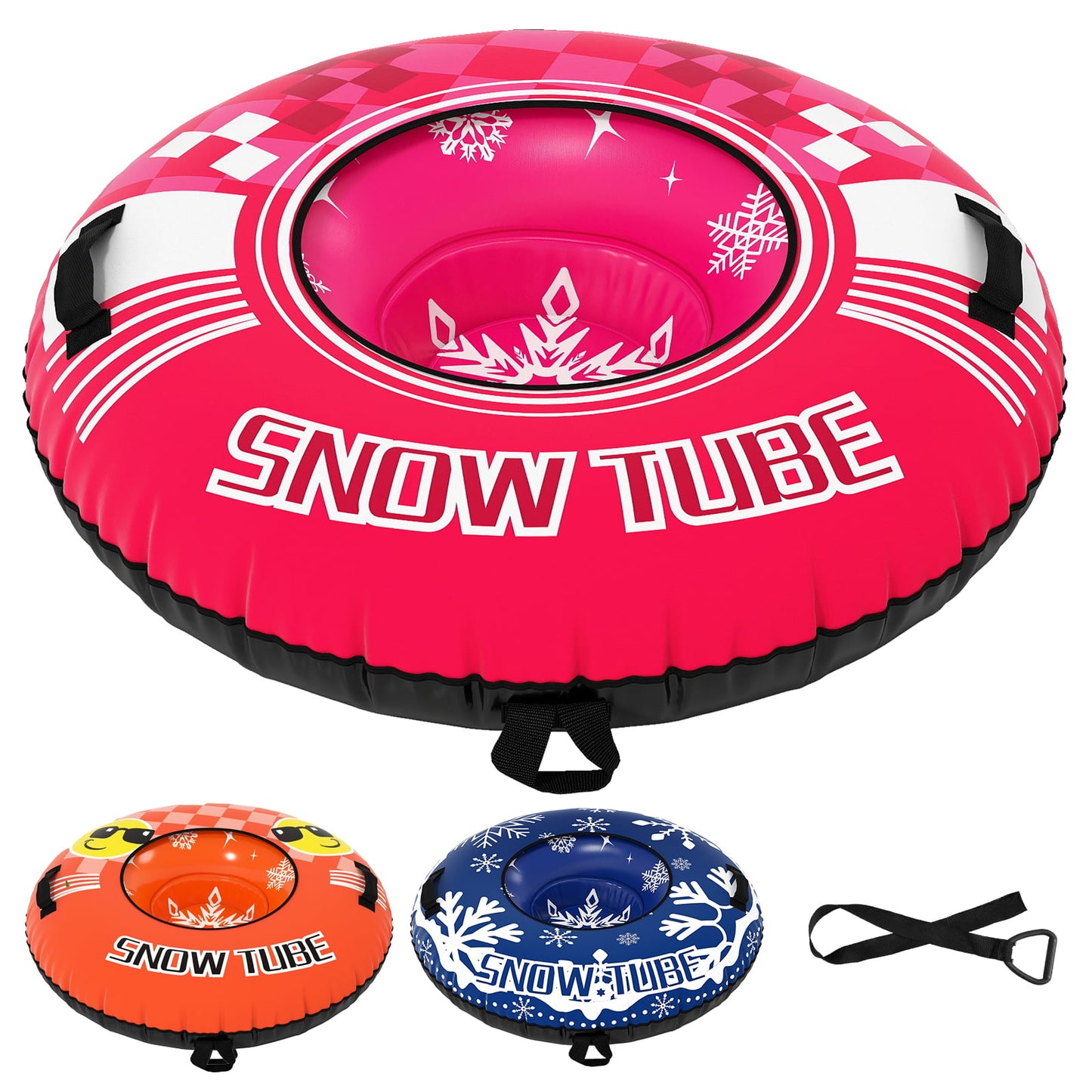 Inflatable Snow Tube Heavy-duty Snow Sledding Tube with Detachable Tow Strap-Blue