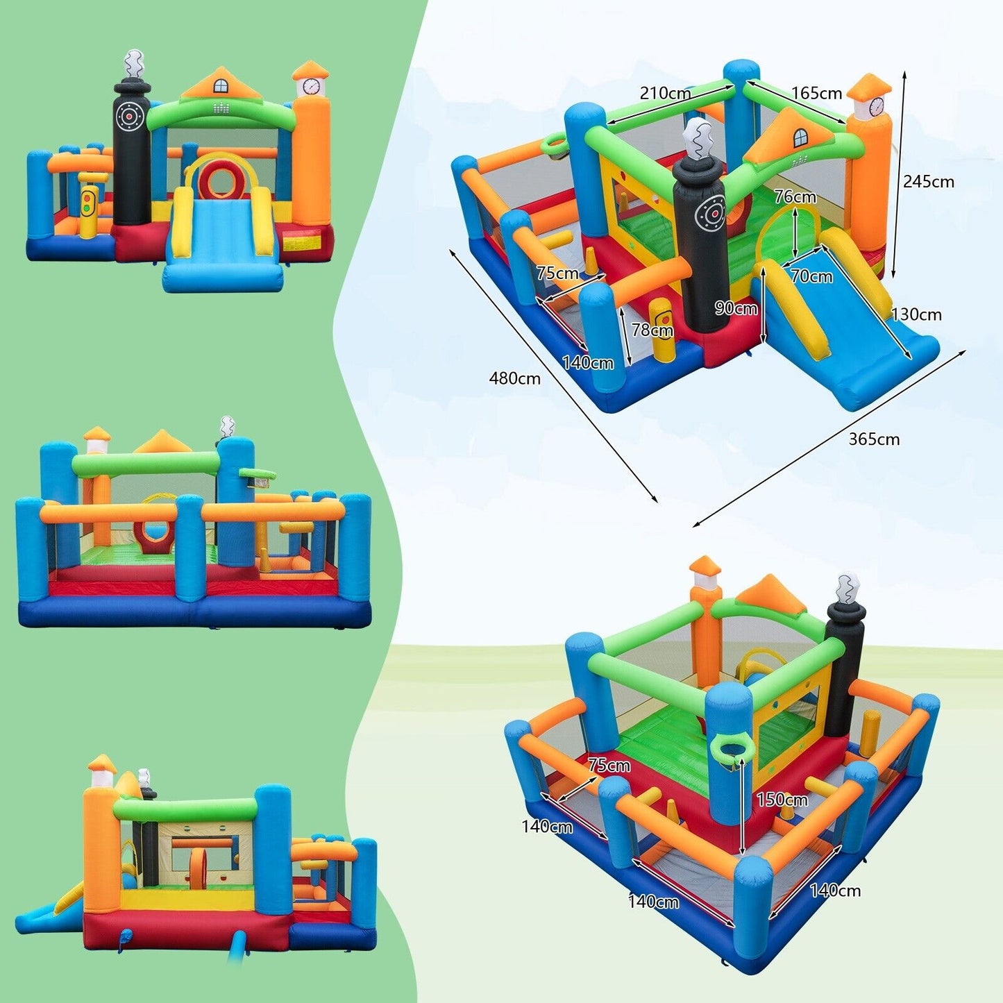 Inflatable Train Themed Kids Bounce Castle with Slide and Basketball Hoop without Air Blower