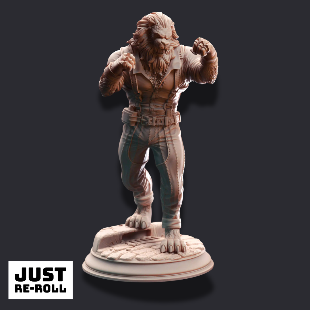Vaa’dren Snowmane – Lionfolk Bouncer - 3D Printed Fighter Miniature