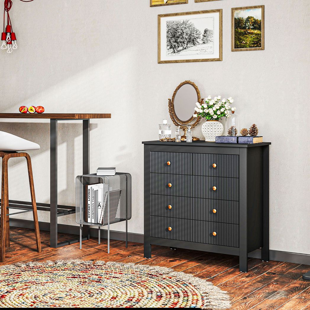 HOMCOM Fluted Bedroom Chest of Drawers w/ 5 Drawers Gold Tone Handles