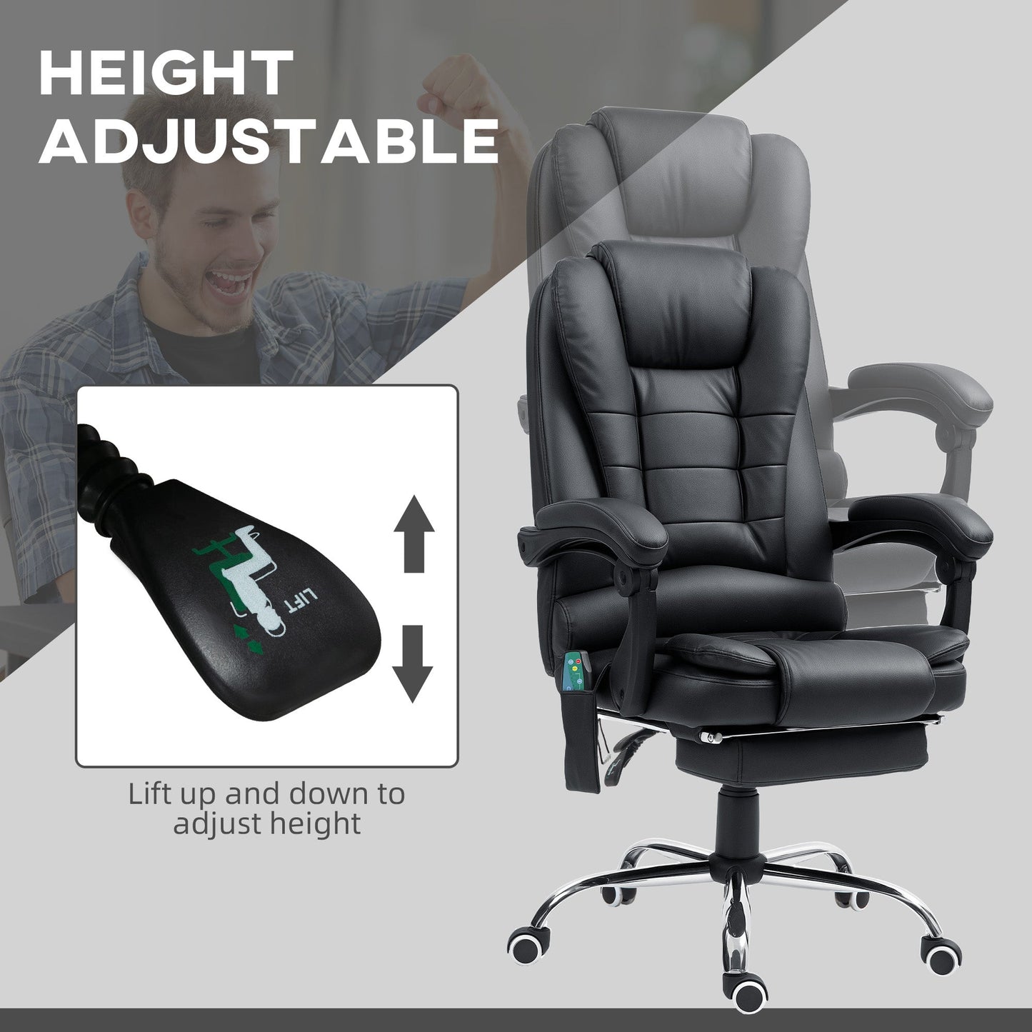 Vinsetto Ergonomic Heated 6 Points Vibration Massage Office Chair Black