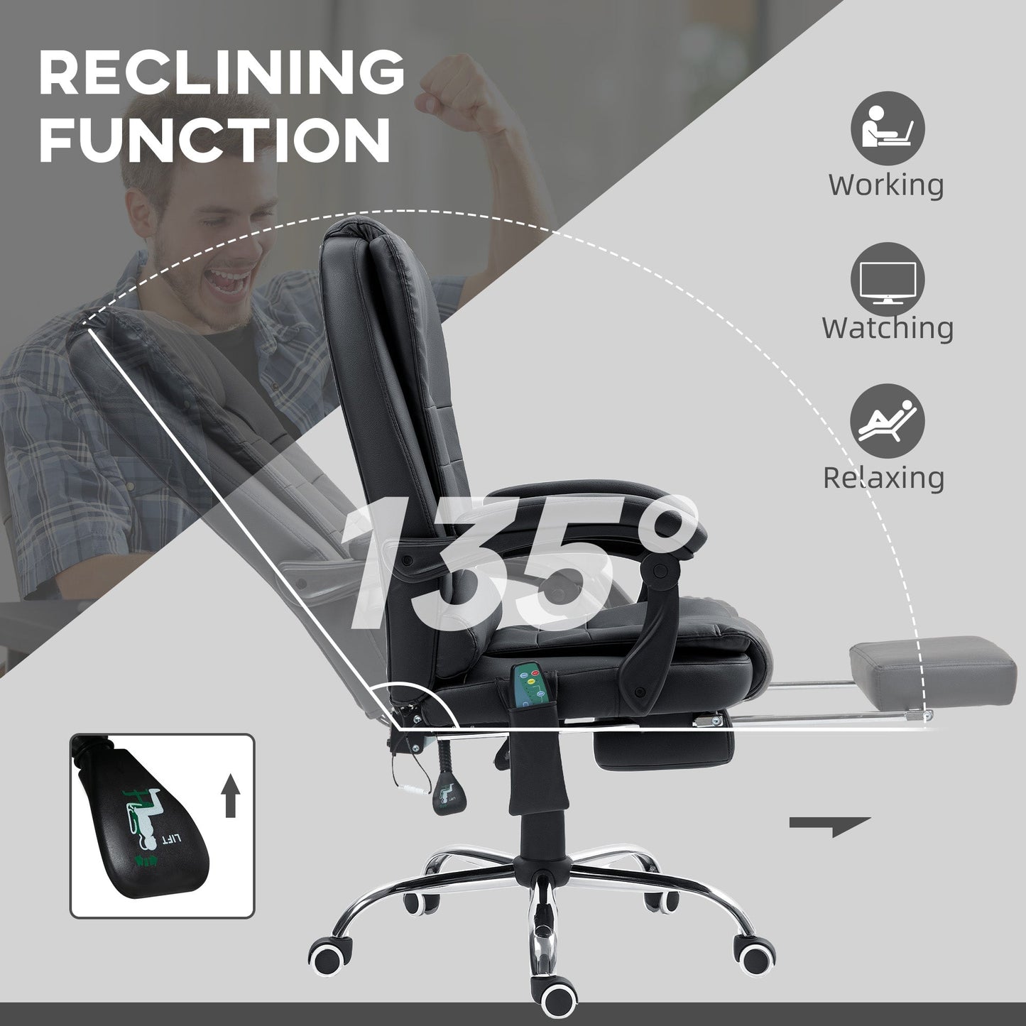 Vinsetto Ergonomic Heated 6 Points Vibration Massage Office Chair Black