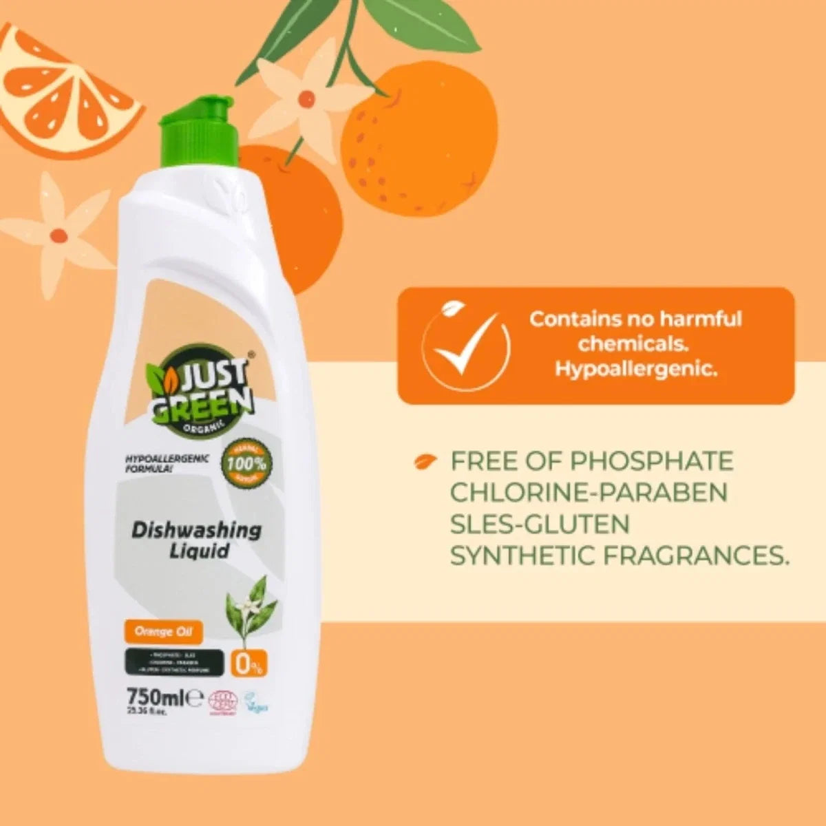 Just Green Organic Orange Oil Dishwashing Liquid 750 ml