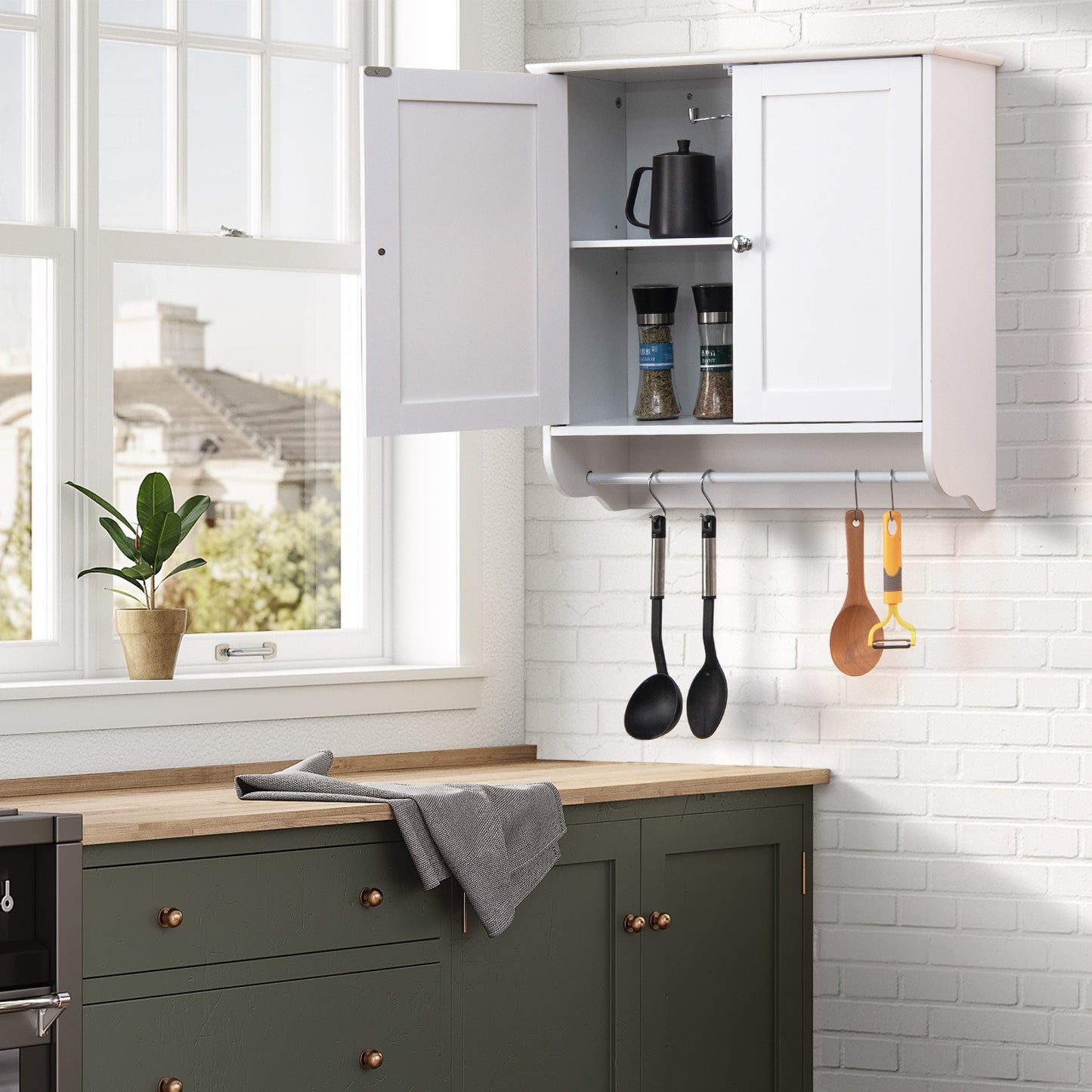 Wall Mounted Bathroom Cabinet with Adjustable Shelf-Brown