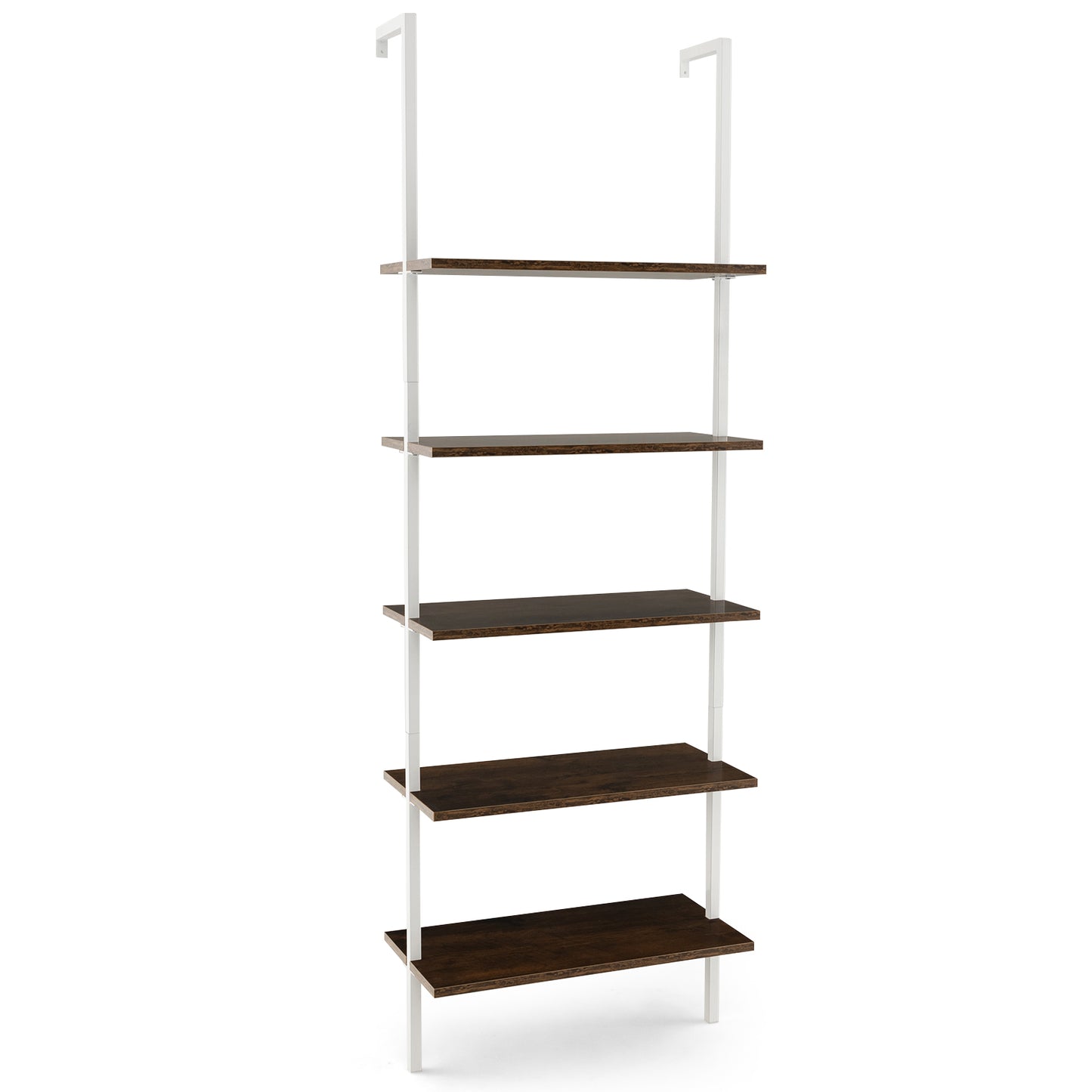 5-Tier Ladder Shelf with Steel Frame for Living Room Bedroom Office-Coffee