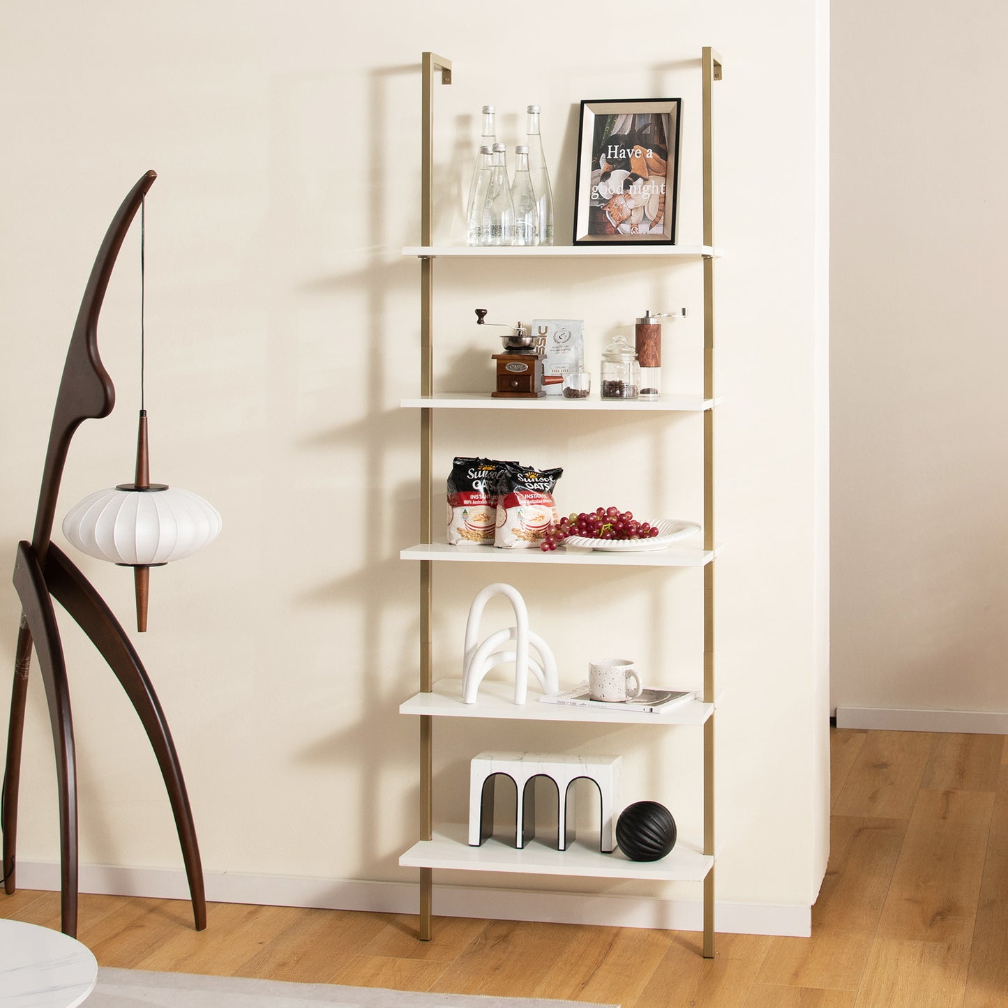 5-Tier Ladder Shelf with Steel Frame for Living Room Bedroom Office-Coffee