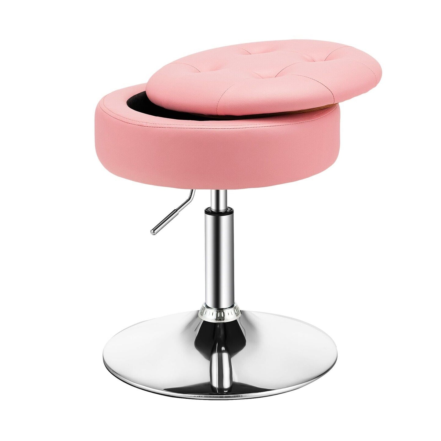 360° Swivel Vanity Stool with Removable Tray Lid-Black