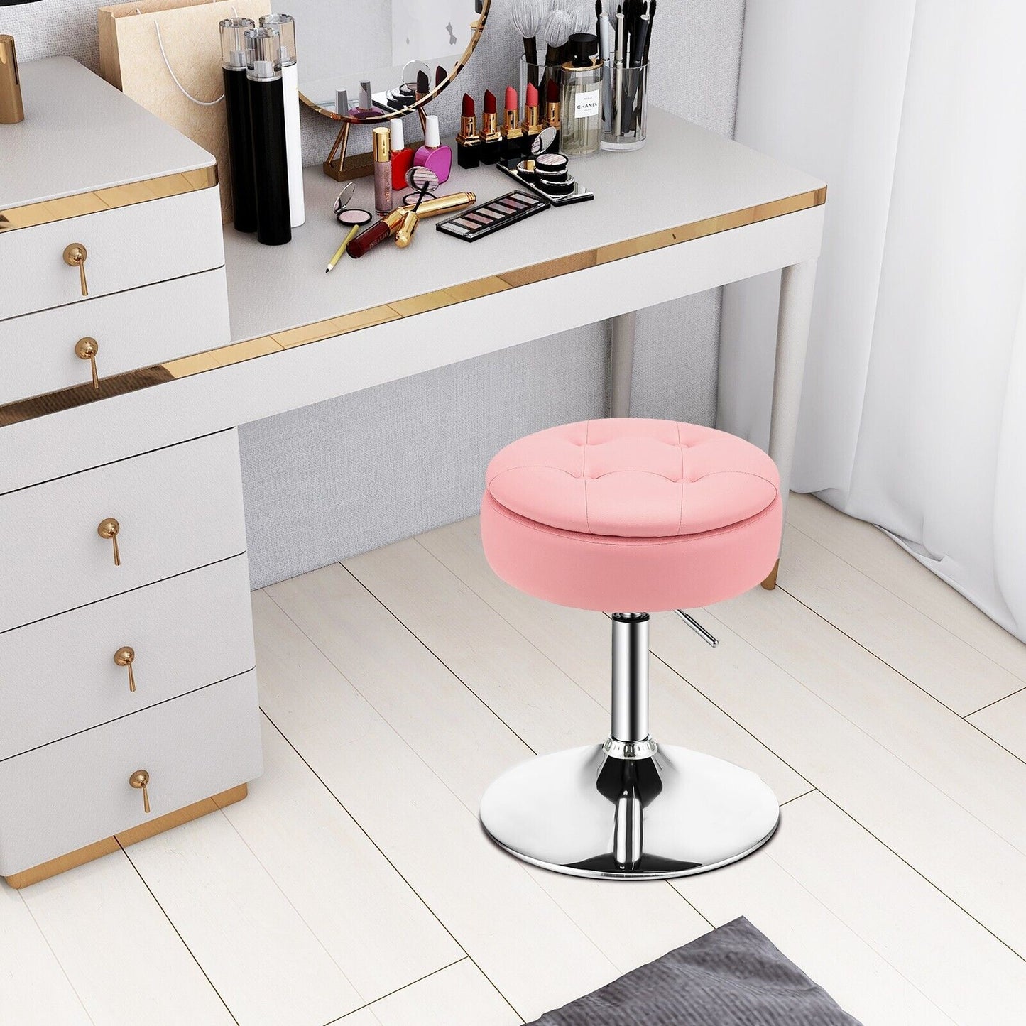 360° Swivel Vanity Stool with Removable Tray Lid-Black