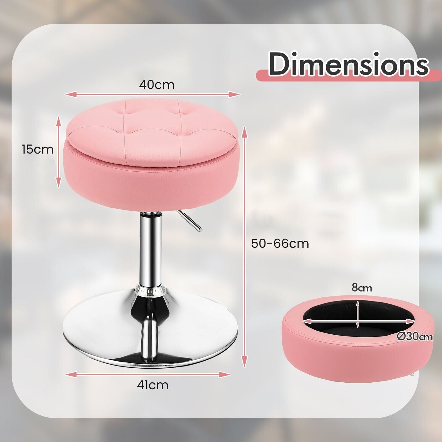 360° Swivel Vanity Stool with Removable Tray Lid-Black