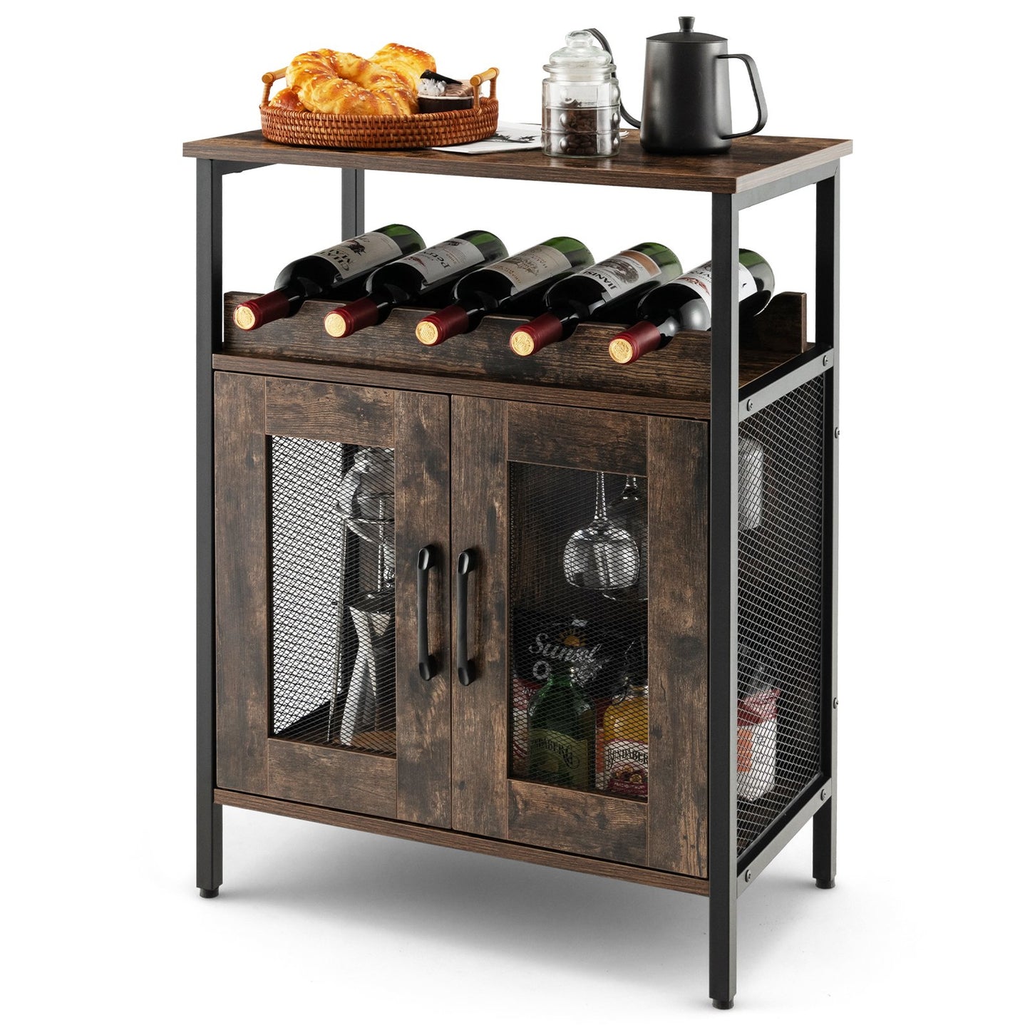 Industrial Kitchen Storage Cabinet for Dining Living Room -Oak