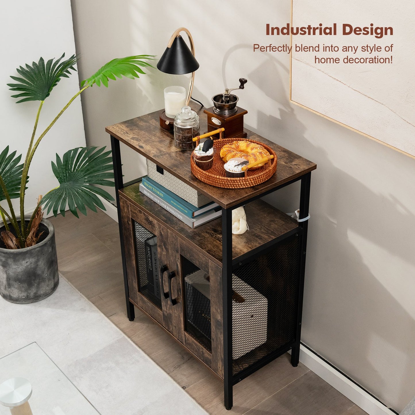 Industrial Kitchen Storage Cabinet for Dining Living Room -Oak
