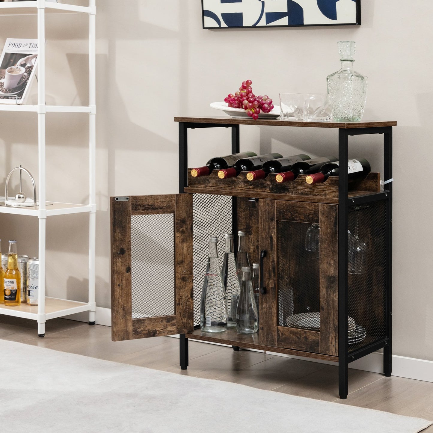 Industrial Kitchen Storage Cabinet for Dining Living Room -Oak