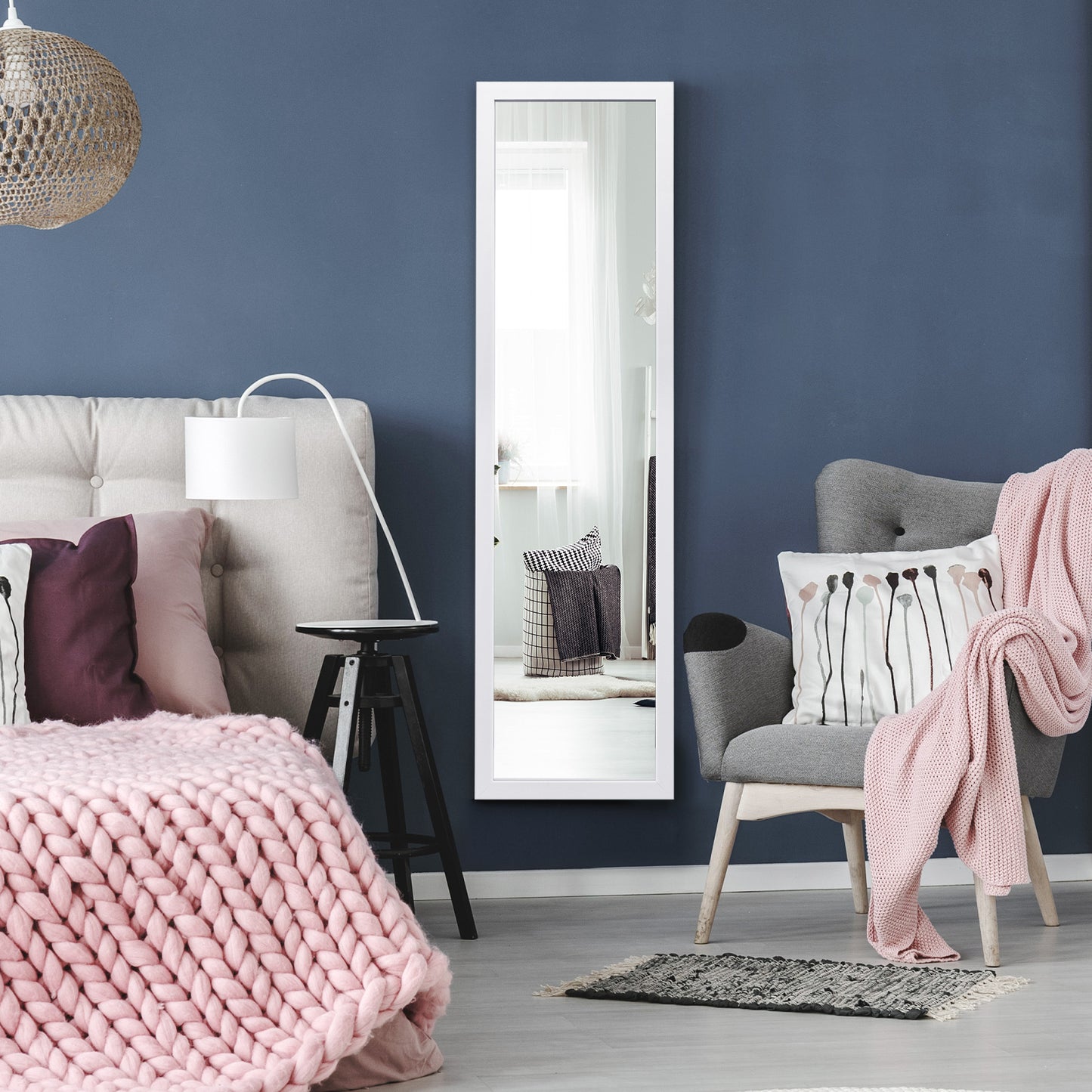 Full Length Over the Door Mirror with Hanging Hooks for Bedroom-Black