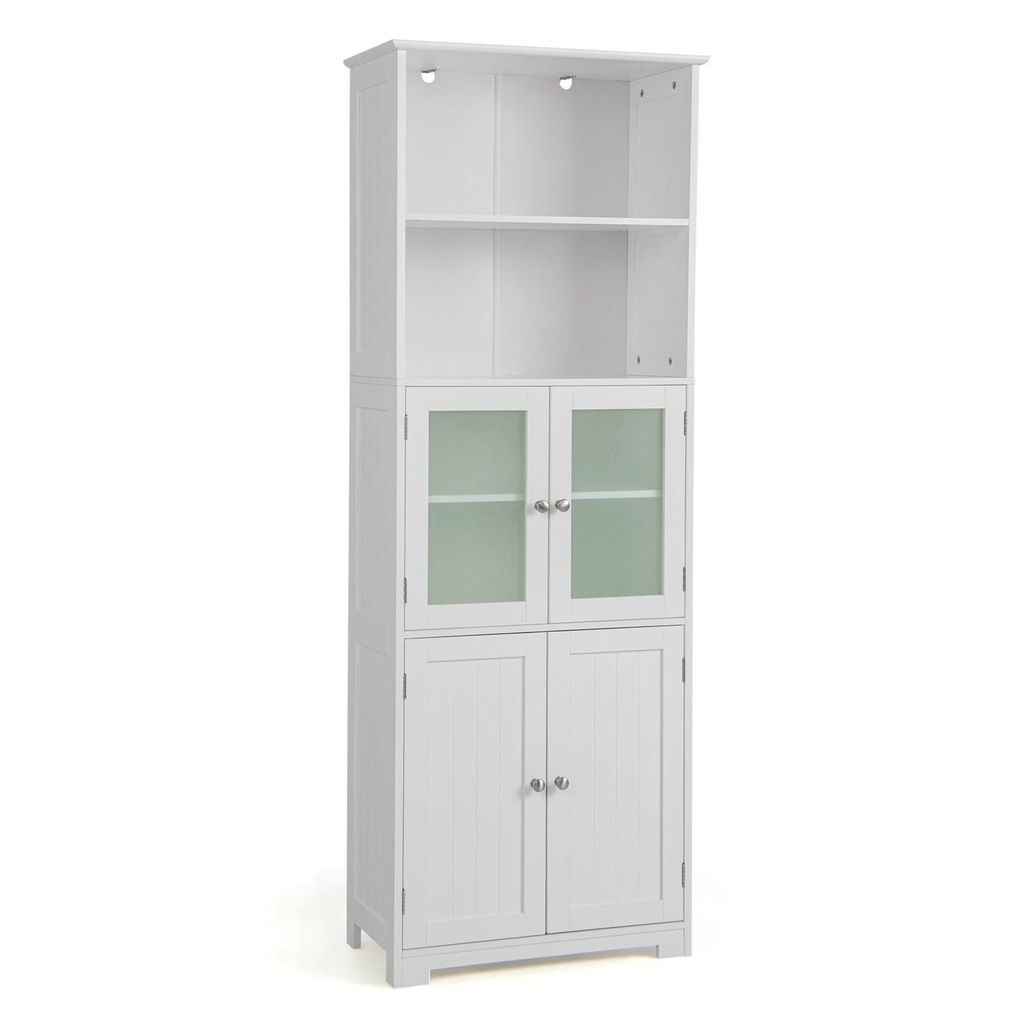 Freestanding Storage Cabinet with Tempered Glass Door and Open Shelves-Black